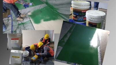 Epoxy lantai dengan mesin spray