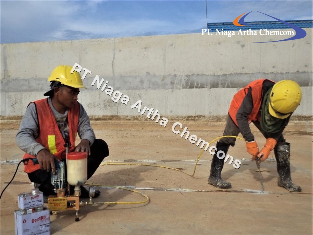 Dokumentasi Project PT Niaga Artha Chemcons - Perbaikan Kebocoran Pada Struktur Beton (Injeksi Polyurethane)