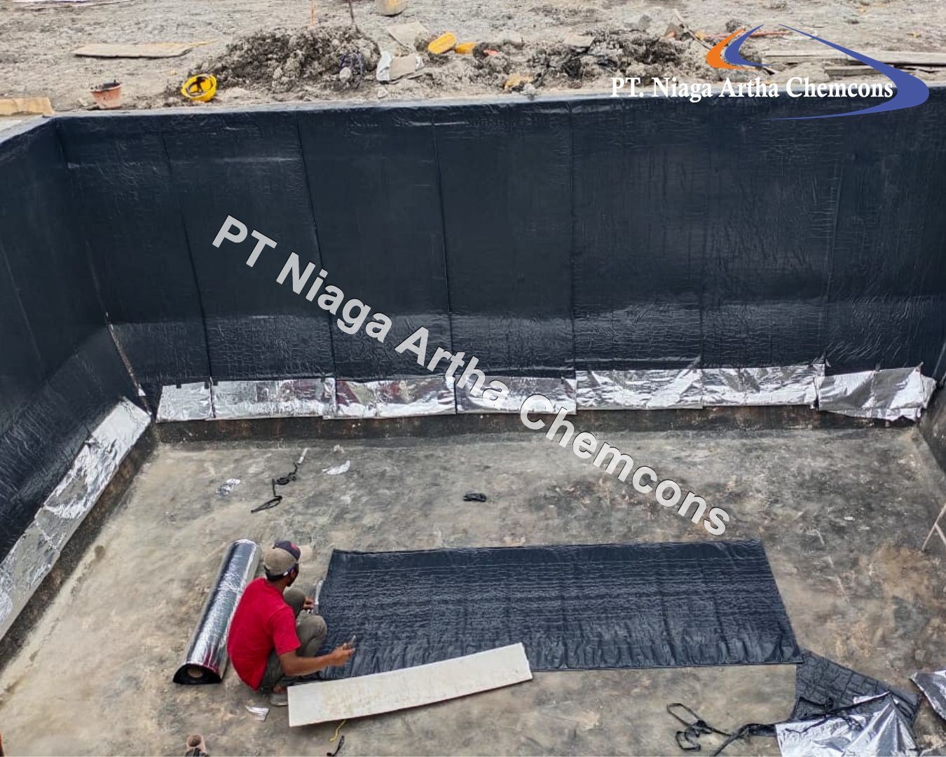 Proyek Waterproofing Membrane Tempel PT Niaga Artha Chemcons di PT Sarana Bahana Sejahtera Palembang
