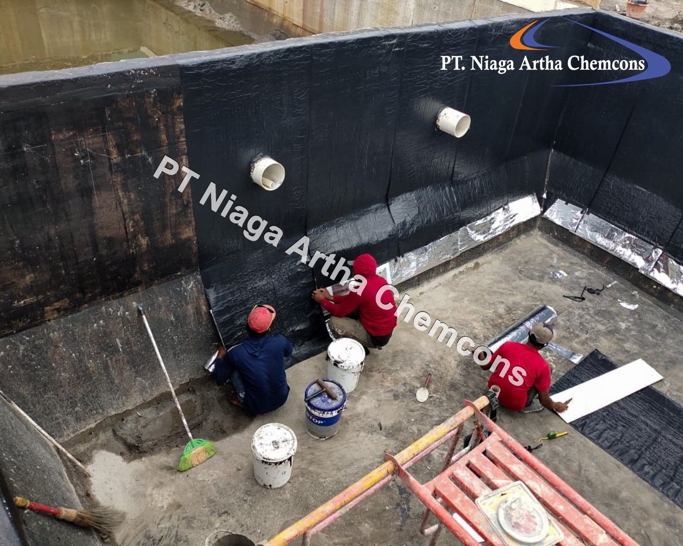 Proyek Waterproofing Membrane Tempel PT Niaga Artha Chemcons di PT Sarana Bahana Sejahtera Palembang