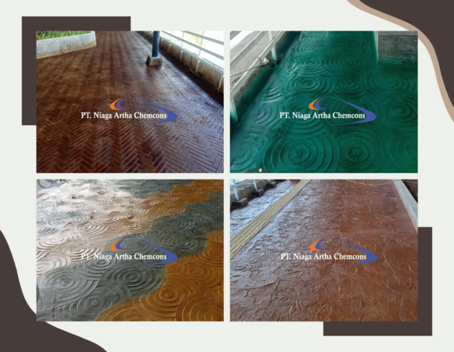Beragam motif stamped concrete dari PT Niaga Artha Chemcons untuk pedestrian, walkway, landscape, dan area outdoor dengan pilihan pola serta finishing yang dapat disesuaikan.