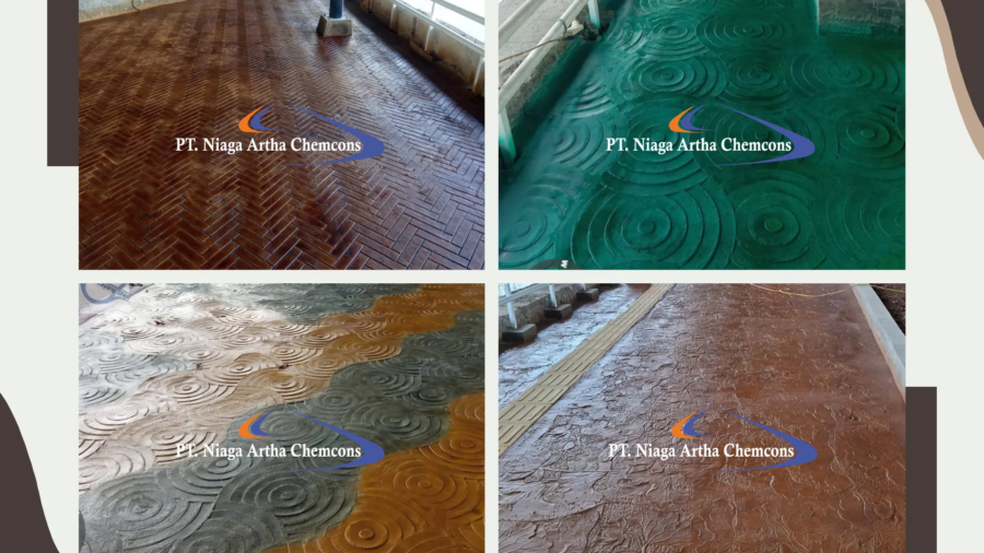 Beragam motif stamped concrete dari PT Niaga Artha Chemcons untuk pedestrian, walkway, landscape, dan area outdoor dengan pilihan pola serta finishing yang dapat disesuaikan.